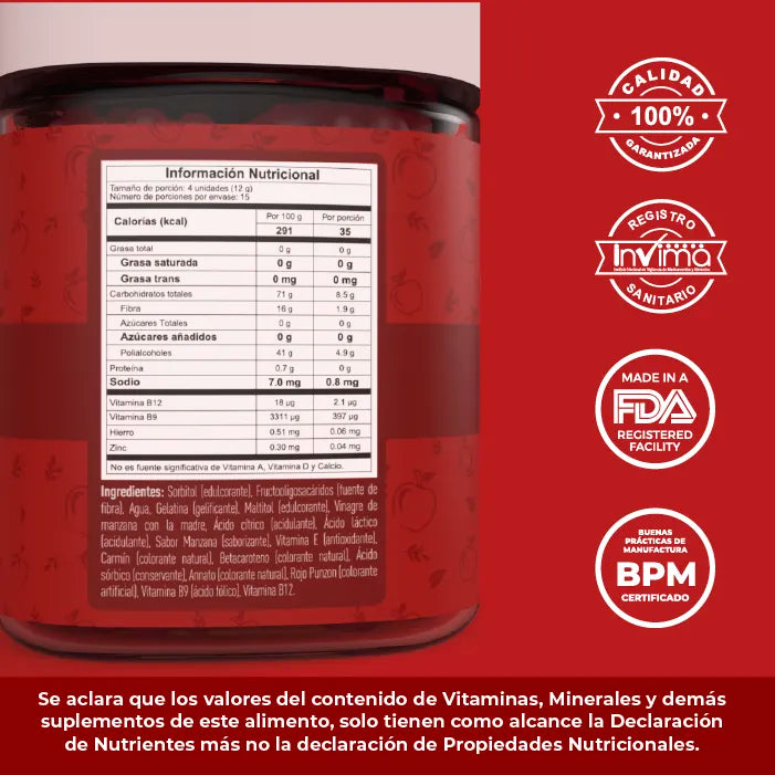 Vinagre De Manzana En Gomitas Sin Azúcar I Registro Invima®